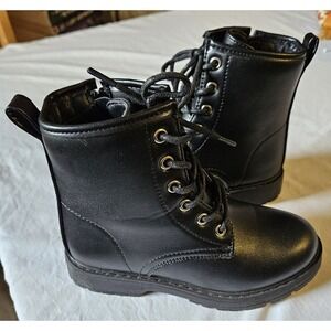 Apakowa Kids Black Combat Boots Size‎ 13 Lace Up Side Zip Unisex EUC